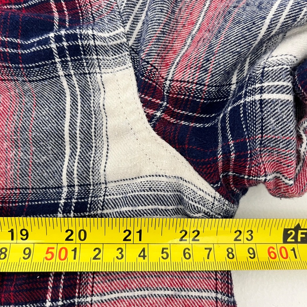Vintage Weatherproof Mens Size L Button Up Jacket Red Blue Plaid Flannel Pockets - Picture 9 of 11